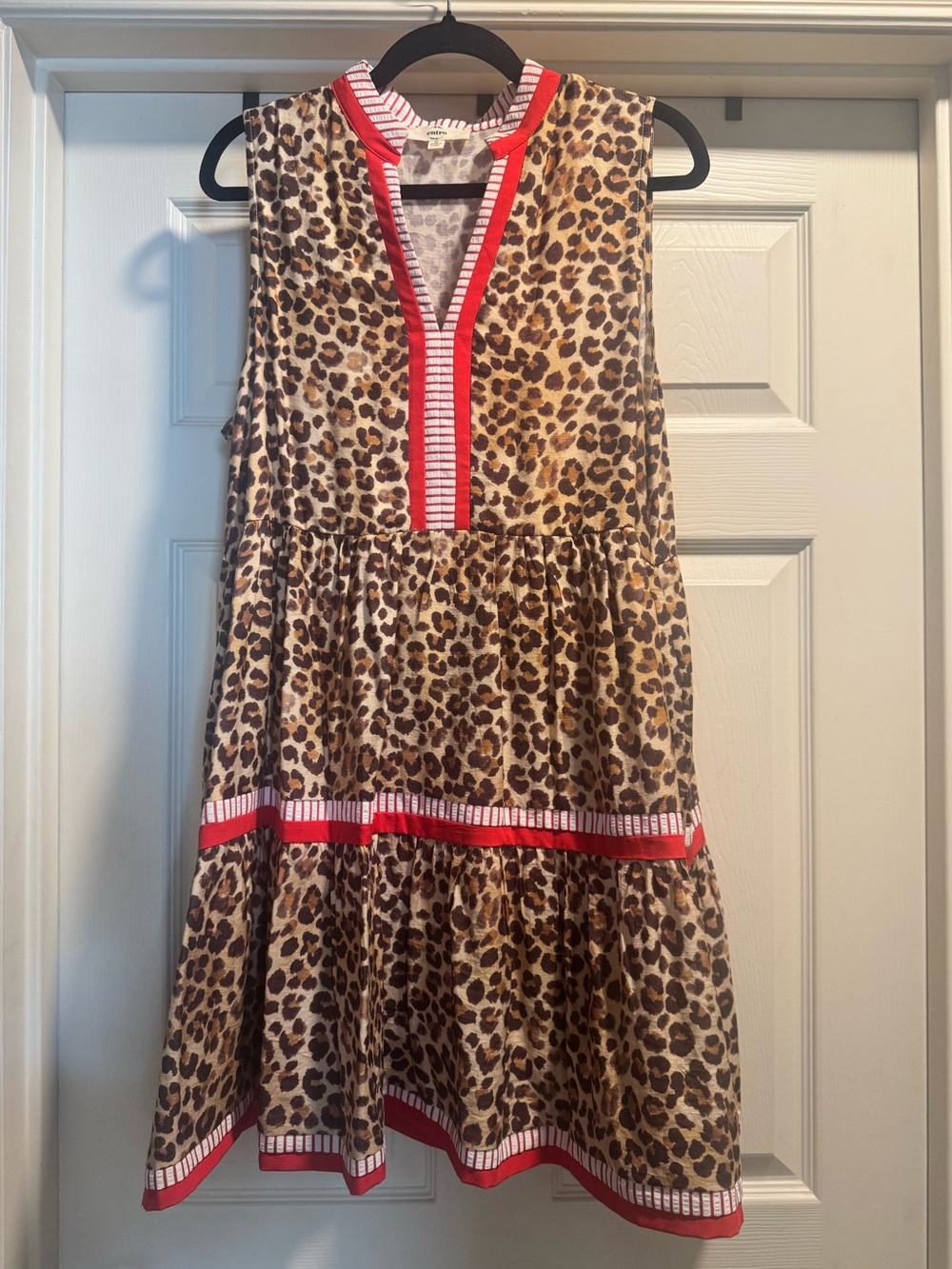 Entro Leopard Print Sleeveless Dress with Red Trim Size Medium